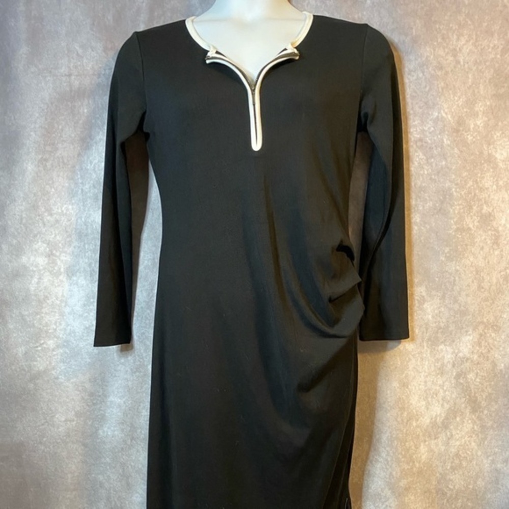 Maternity Womens Midi Dress‎ Black Size Medium Sculpting Ribbed 1/4 Zip